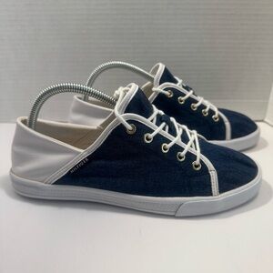Tommy Hilfiger Women Canvas Blue & white Leather Lace Up Shoes Size 8.5M (FLIP2)